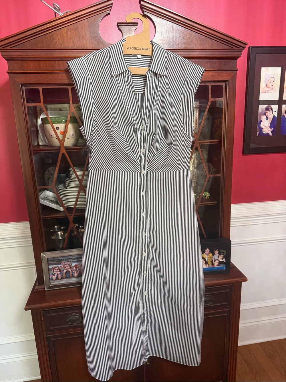 Veronica Beard “Haydon” Navy & White Striped Button-Front Sleeveless Midi Dress